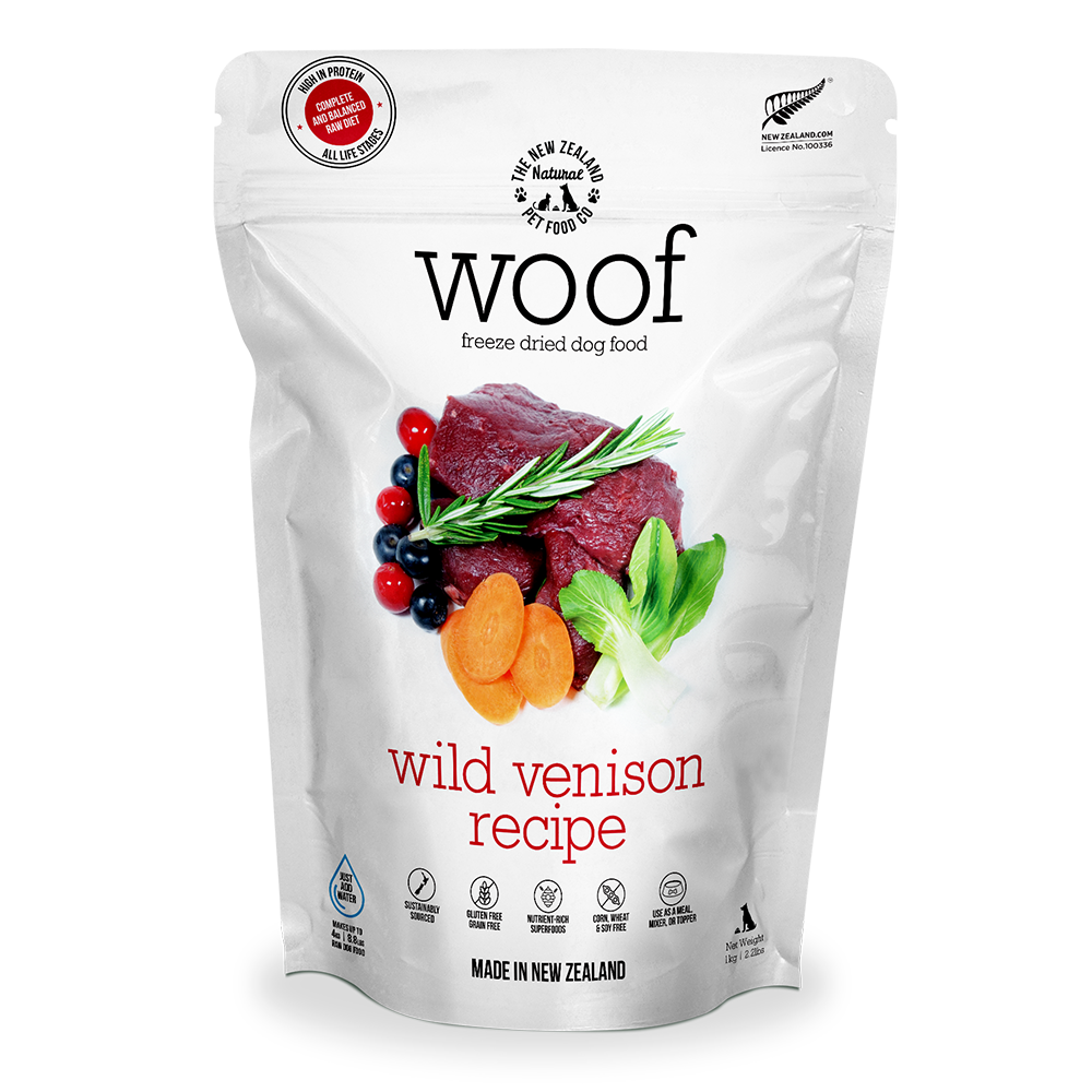 WOOF Freeze Dried Raw Dog Food - Wild Venison (1kg).