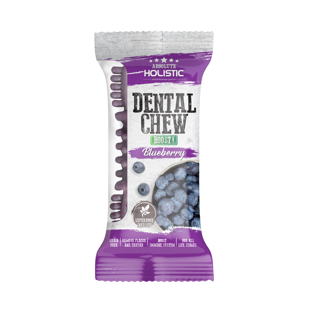 Absolute Holistic BOOST Dental Chew for Dogs - Blueberry (4") | Infused with Superfood.