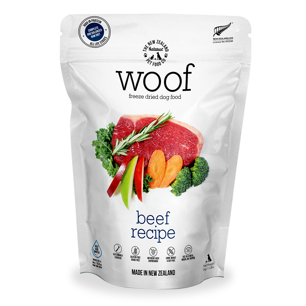 WOOF Freeze Dried Raw Dog Food - Beef  (1kg).