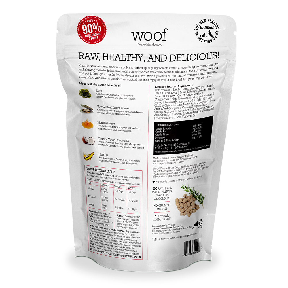 WOOF Freeze Dried Raw Dog Food - Wild Venison (1kg).