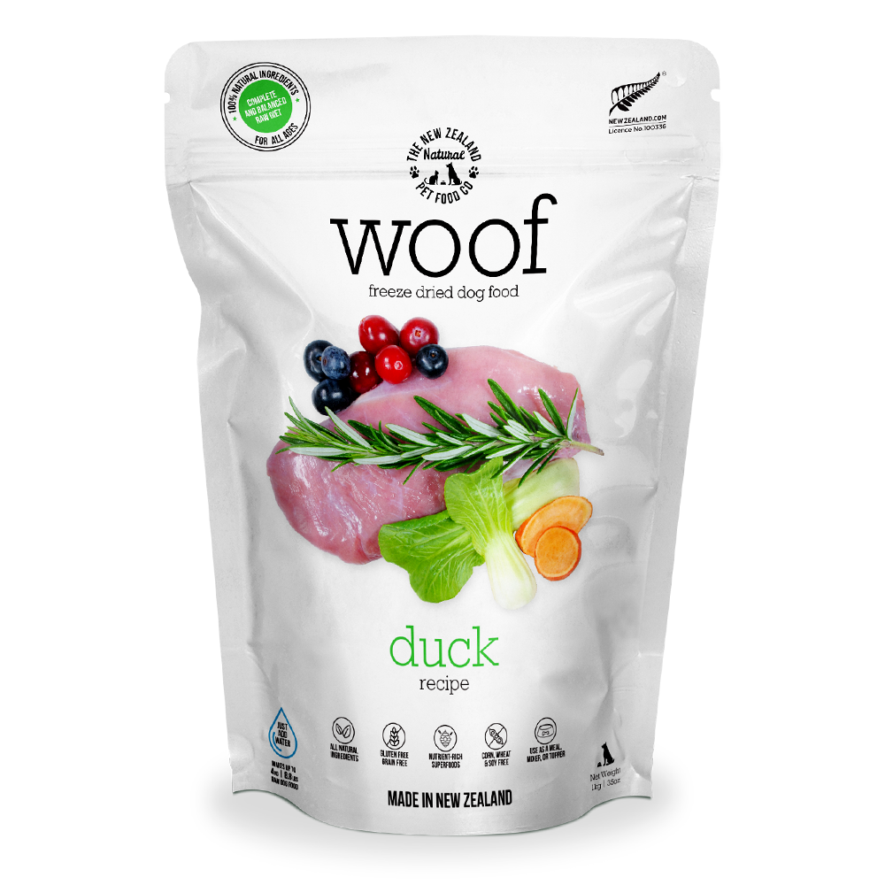 WOOF Freeze Dried Raw Dog Food - Duck (1kg).