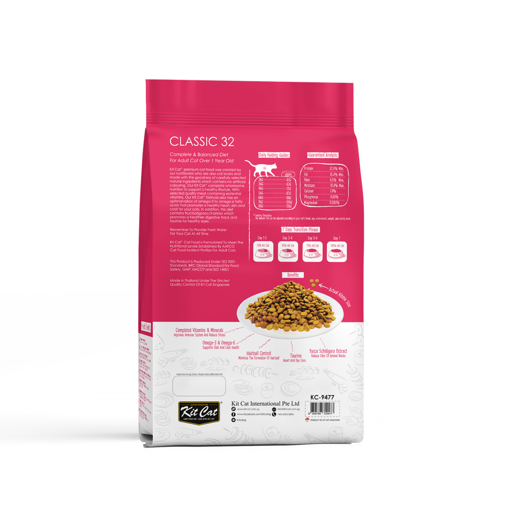 Kit Cat Premium Dry Cat Food  - Classic 32 (15kg).