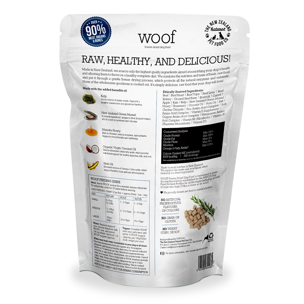 WOOF Freeze Dried Raw Dog Food - Beef  (1kg).