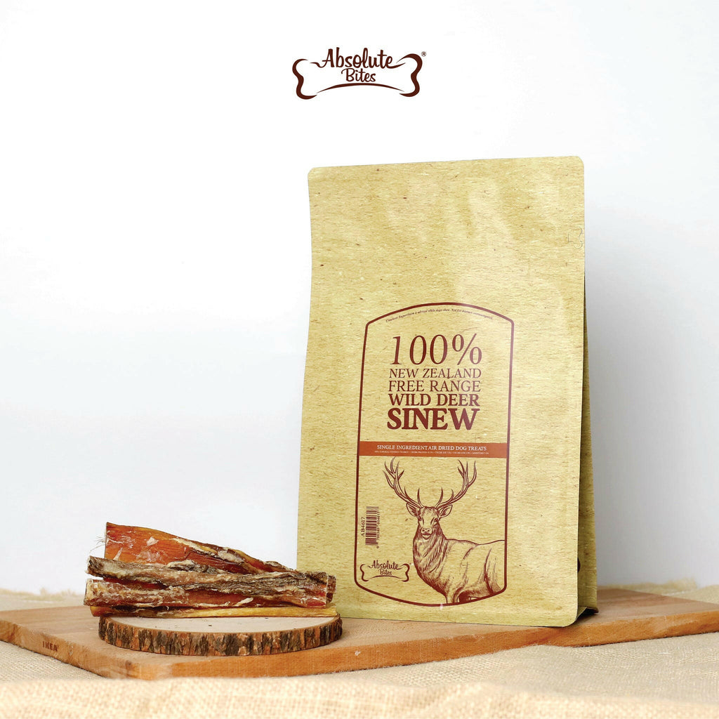 Absolute Bites Single Ingredient Air Dried Treats for Dogs - 100% New Zealand Free Range Wild Deer Sinew (150g).