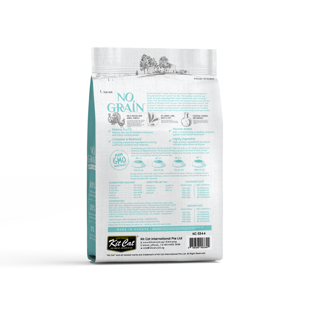 Kit Cat No Grain Dry Cat Food - Chicken & Turkey (1kg).