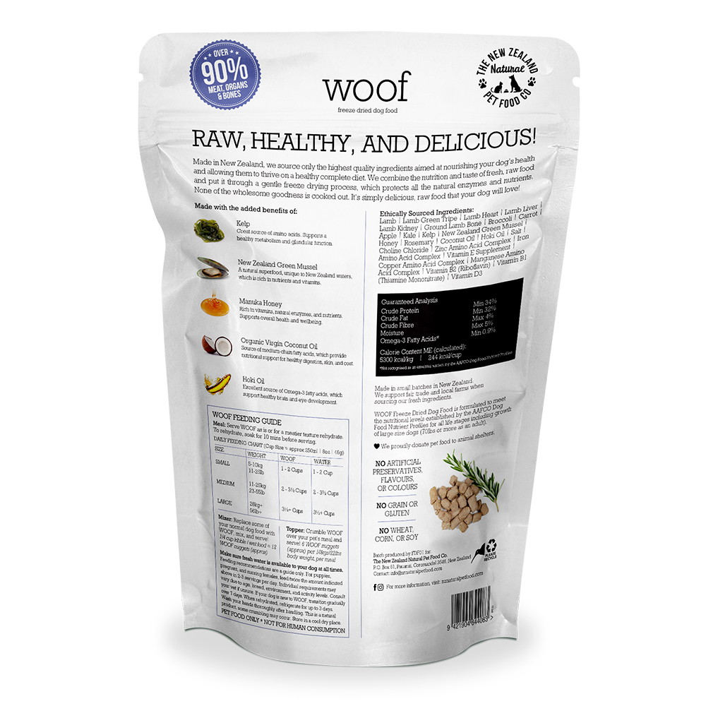 WOOF Freeze Dried Raw Dog Food - Lamb (1kg).