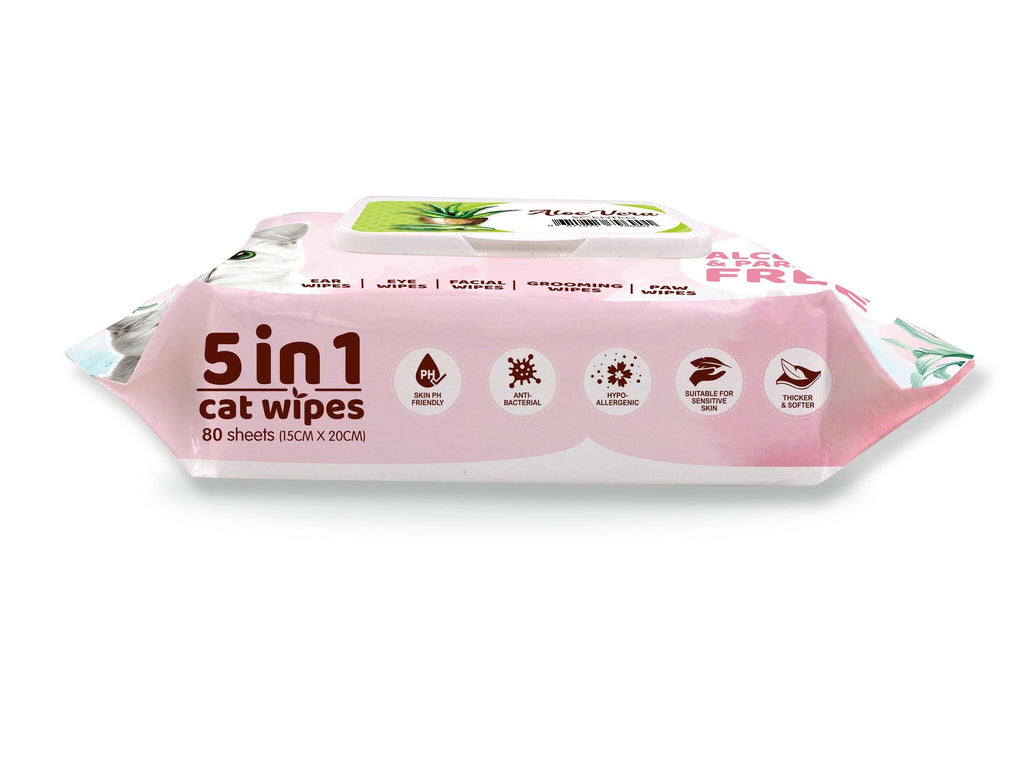 Kit Cat 5 in 1 Cat Wipes - Aloe Vera (80pcs) | Paraben & Alcohol Free.