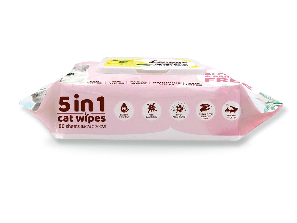 Kit Cat 5 in 1 Cat Wipes - Lemon (80pcs) | Paraben & Alcohol Free.