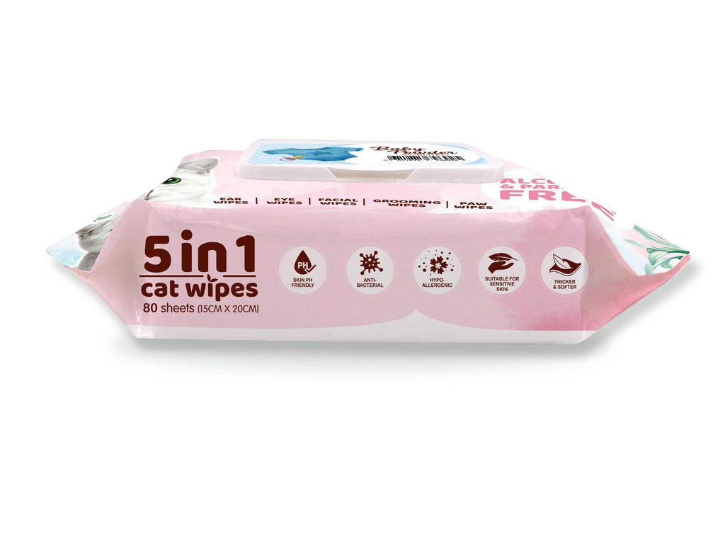 Kit Cat 5 in 1 Cat Wipes - Baby Powder (80pcs) | Paraben & Alcohol Free.
