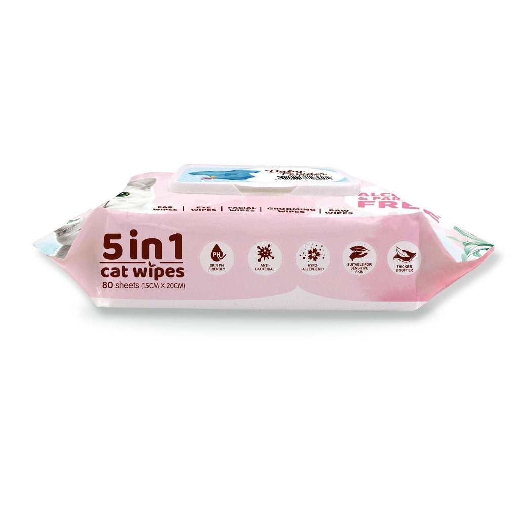 [CTN OF 12] Kit Cat 5 in 1 Cat Wipes - Baby Powder (12x80pcs) | Paraben & Alcohol Free.