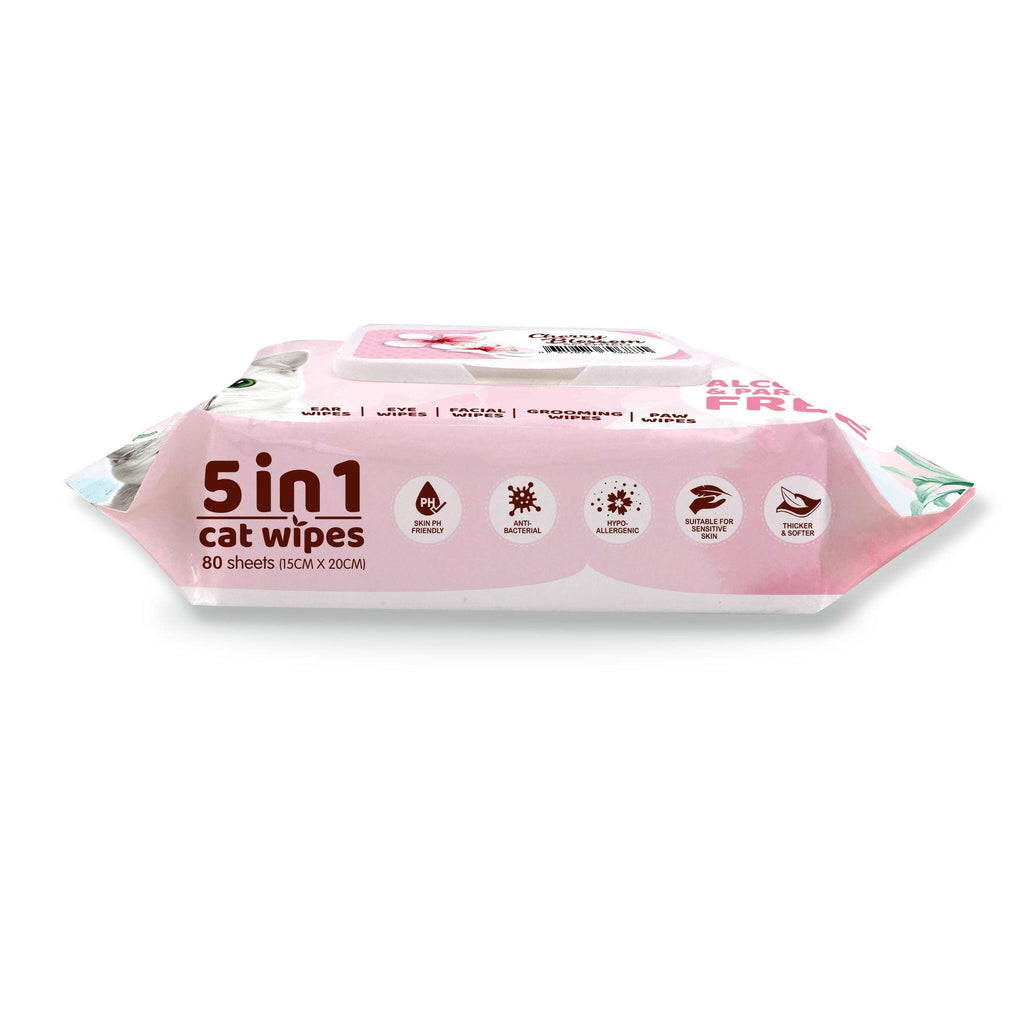 [CTN OF 12] Kit Cat 5 in 1 Cat Wipes - Cherry Blossom (12x80pcs) | Paraben & Alcohol Free.