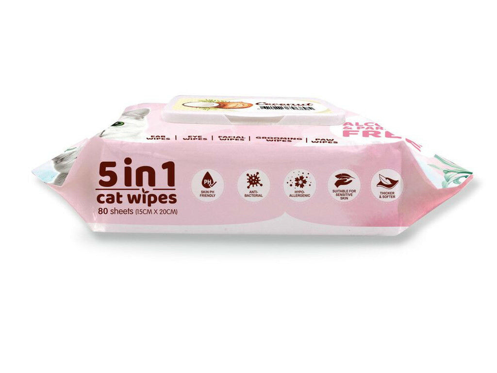 Kit Cat 5 in 1 Cat Wipes - Coconut (80pcs) | Paraben & Alcohol Free.
