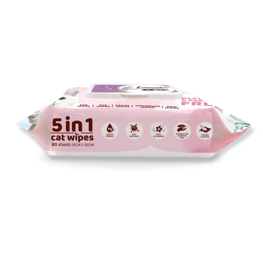 [CTN OF 12] Kit Cat 5 in 1 Cat Wipes - Lavender (12x80pcs) | Paraben & Alcohol Free.