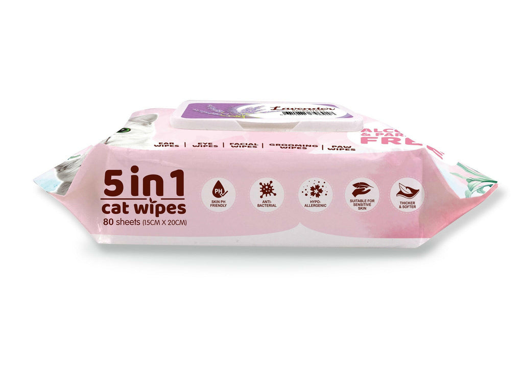 Kit Cat 5 in 1 Cat Wipes - Lavender (80pcs) | Paraben & Alcohol Free.